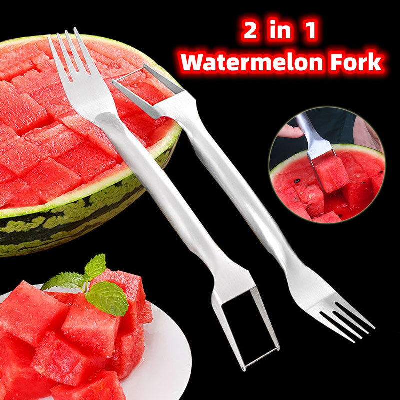 2-in-1 Watermelon Fork Cutter Multi-purpose Stainless Steel Watermelon Cutter Kitchen Fruit Cutting Fork Fruit Divider Kitchen Helper