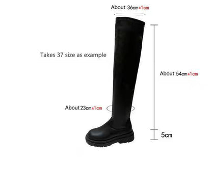 Thick sole knee high boots for women chunky heel black long boots leather knight boots fashionable winter shoes