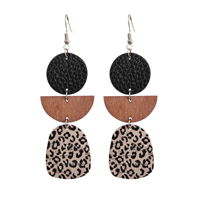 Fashion simple geometric cowhide earrings