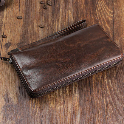 Handmade retro sheepskin long wallet for men