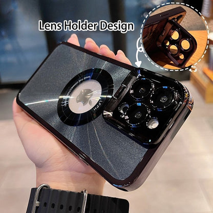 Galvanisierte Handyhülle Luxus-Beschichtung CD-Muster Magsafe-Halterung Hülle für 12 13 14 Pro Max unsichtbare Kamera-Ständer-Halterung Objektiv-Halterung magnetische Absaugung