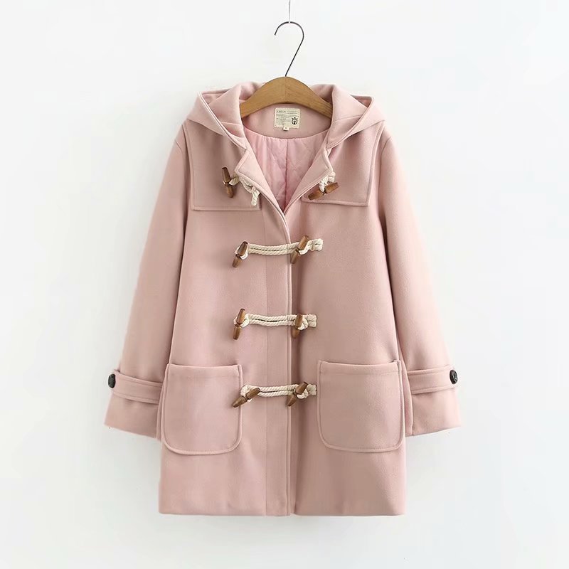 New minimalist solid color double breasted insulated hooded coat for women