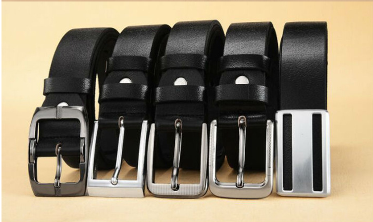 Men's belt with smooth buckle fashionable business belt two layer leather belt
