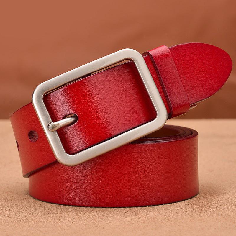 Leather belt with belt buckle