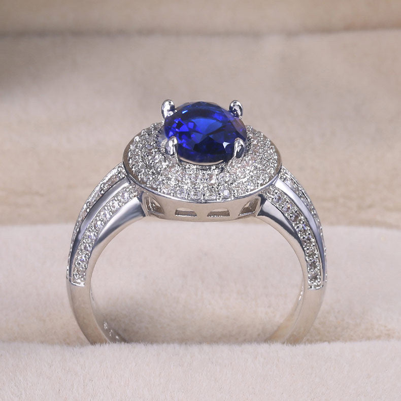 Classic four claw inlaid sapphire goddess ring
