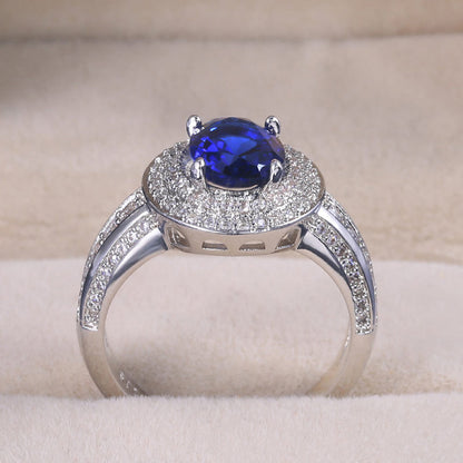 Classic four claw inlaid sapphire goddess ring