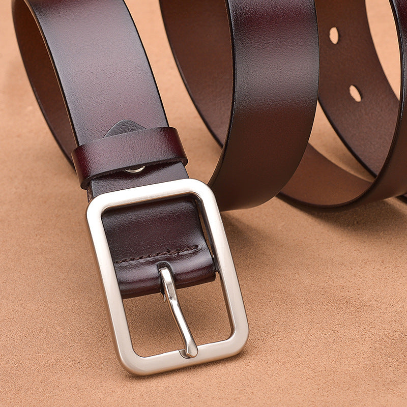 Leather belt with belt buckle