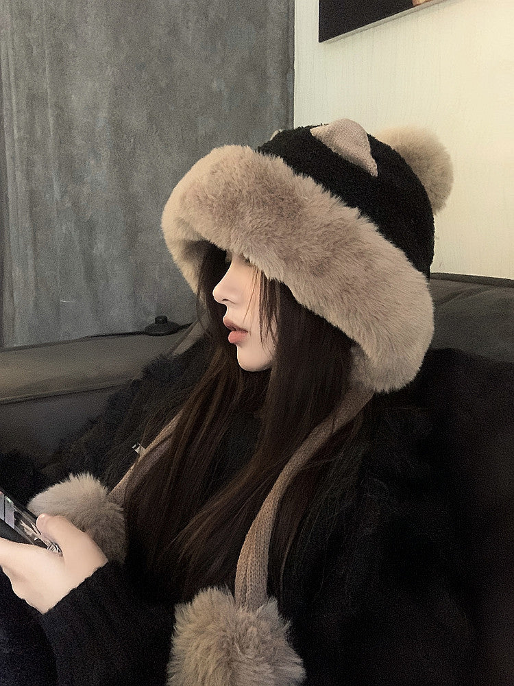 Winter koreanische Stil All-Match und niedliche Ohren Plüsch Motorhaube Frauen