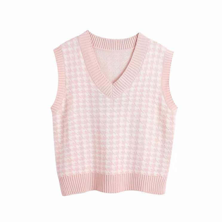 Houndstooth knitted vest