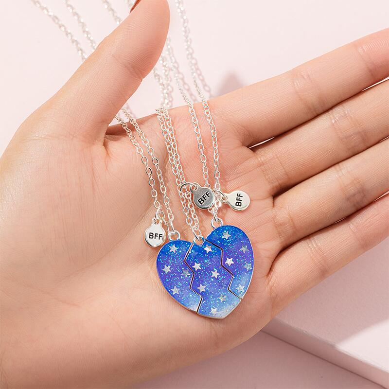 Starry Sky Love Children Good Friend Necklace Cartoon Magnetic Alloy Drop Oil