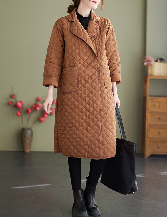 Women's solid color mid-length long sleeve loose cotton coat jacket with concealed button