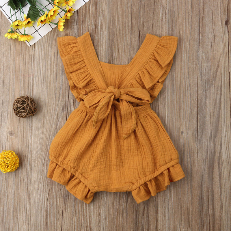 Baby dress with lotus leaf lace sleeves and bow