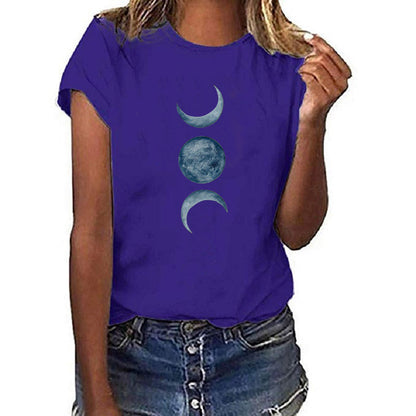 Lässiges T-Shirt mit europäischem und amerikanischem Monddruck und Rundhalsausschnitt