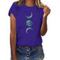 Casual European and American moon print round neck t-shirt