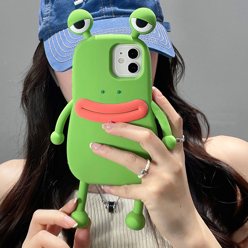 Lustige Silikon 3D Frosch Handyhülle für IPhone 14 13 11 12 Pro Max XS XR X 7 8 Plus SE Cartoon Niedliche stoßfeste Stoß stangen abdeckung