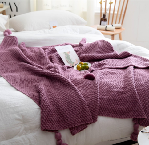 Nordic fringe knit ball blanket wool blanket office air conditioning lunch break blanket shawl blanket sofa leisure blanket blanket