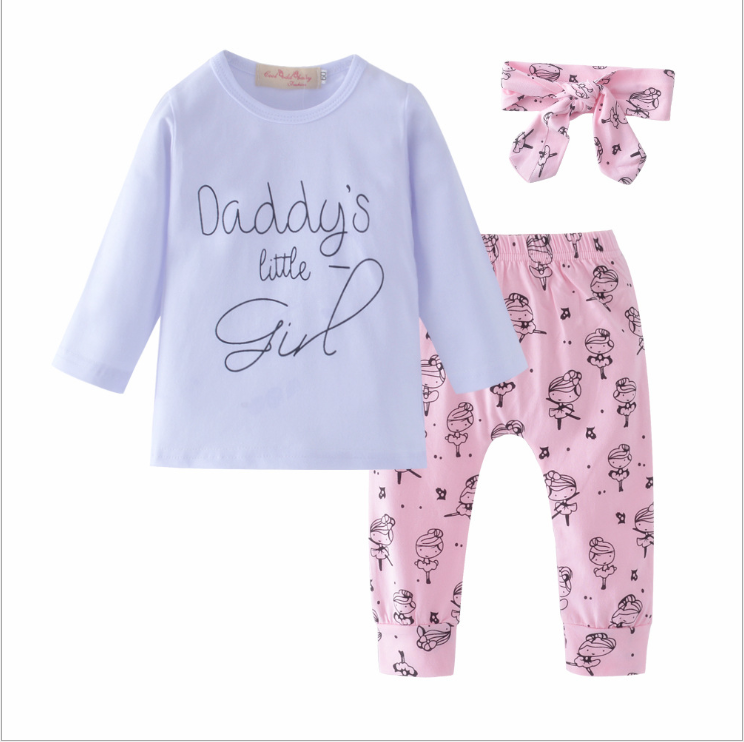 Kleinkind Baby Mädchen Kleidung Papas Kleines Mädchen T-shirt Cartoon Hosen Stirnband Kleinkind Outfits Kleidung Set