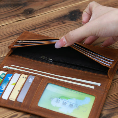 Retro wallet made of pure first layer cowhide leather