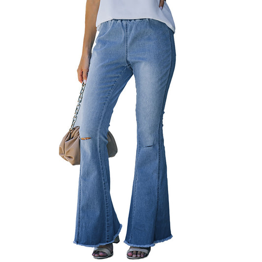 Jeans ladies European and American high waist elastic waist head