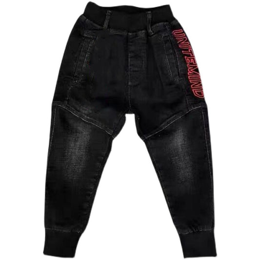 Kinder schwarze Jeans einzelne Hosen Frühling und Herbst Jungen Hosen