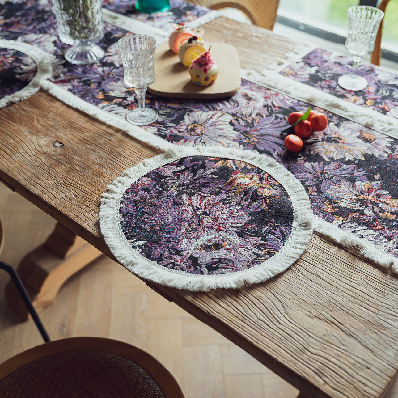 Runde Tischmatte mit Quaste Blumen-Tischtuch Küchendekoration lange