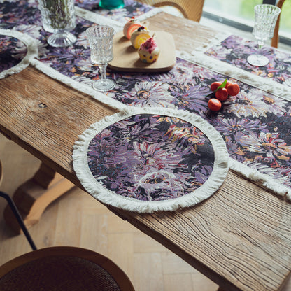 Round Table Mat with Tassel Flower Tablecloth Kitchen Decoration Long