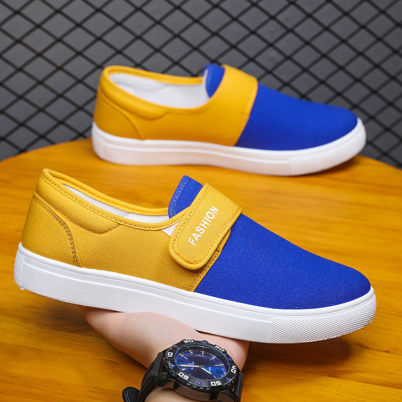 Men's canvas flat shoes casual sneakers with velcro