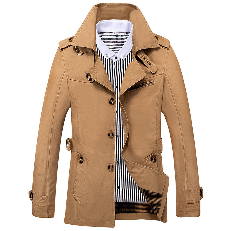 Men's fashionable casual solid color trench coat