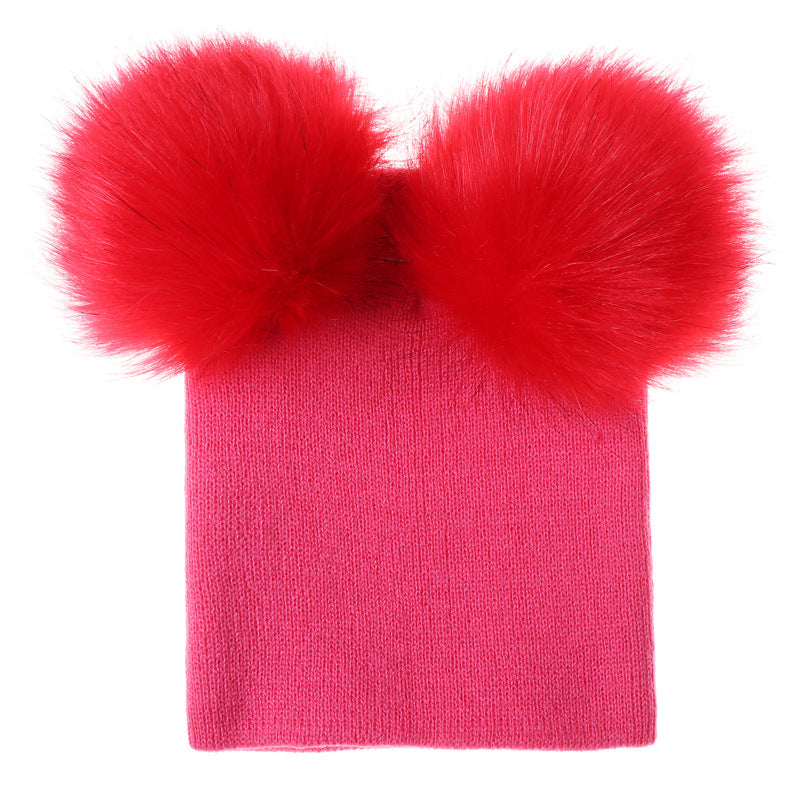 Mikkie Fur Hat Two-Ball Knitted Hat for Kids