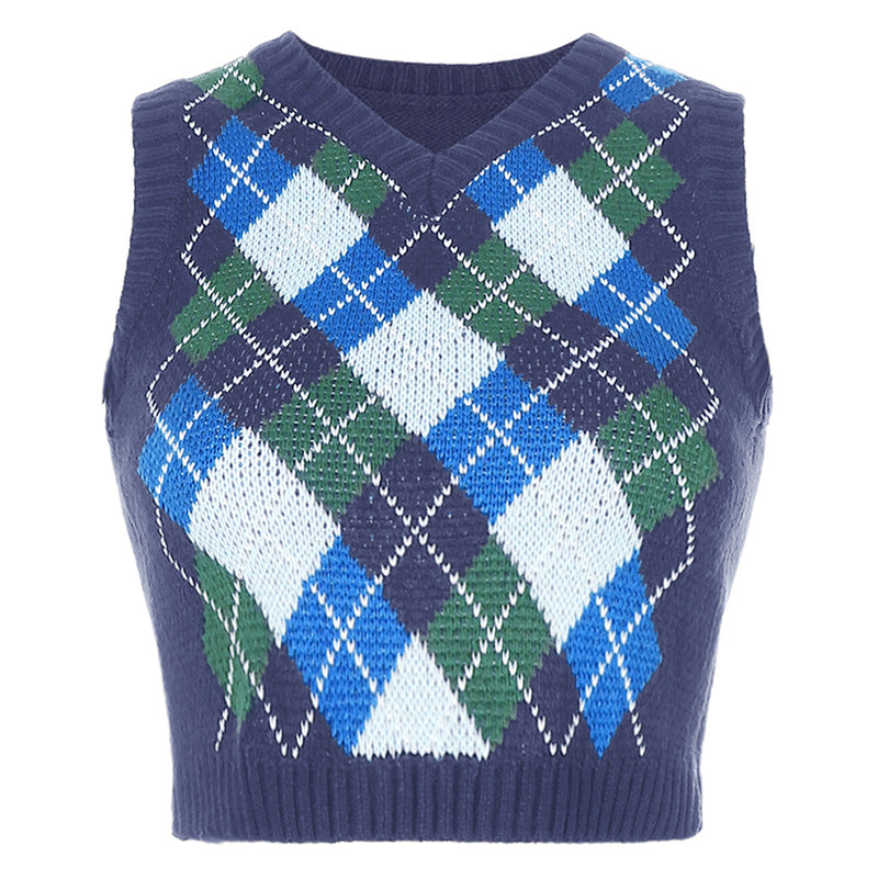 Checked knitted vest