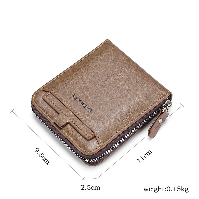 Short casual fashionable men's wallet with zipper