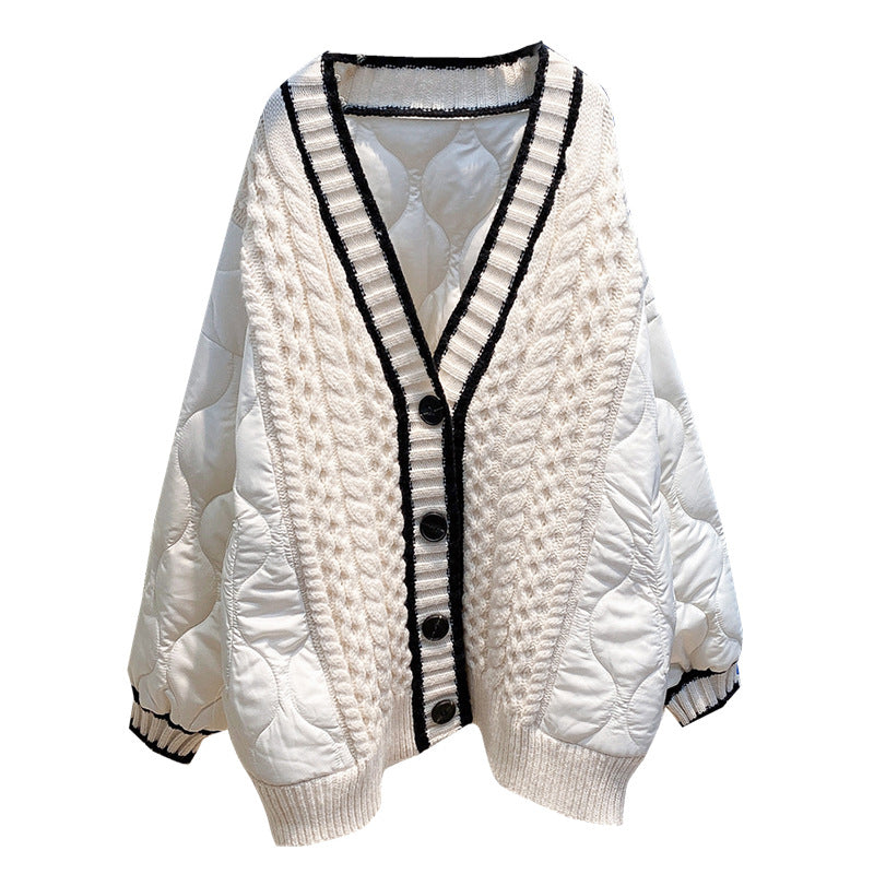 V-neck cardigan with idle-style knit seams