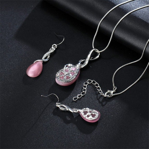 Fashion Opal Jewelry Sets For Woman Cubic Zirconia Water Drop Necklace Pendant Earrings Statement Bridal Wedding Party Gift 