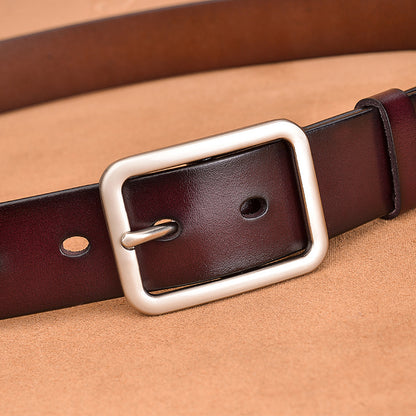 Leather belt with belt buckle