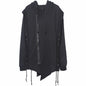 Dark black fake two piece casual coat with hood and cross straps