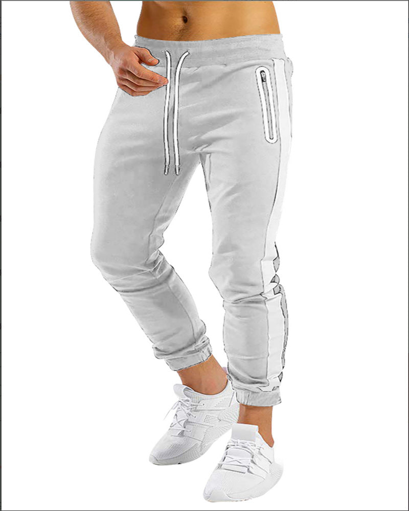 Trendy current running fitness sports pants for men with side contrast color velcro fastening