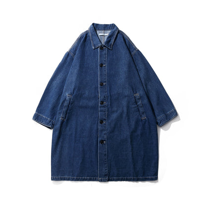 Korean style mid-length denim trench coat