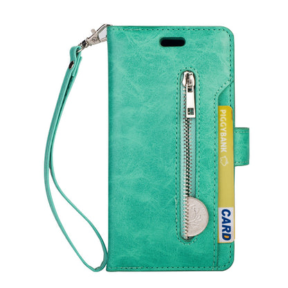 Multifunctional leather wallet with zipper
