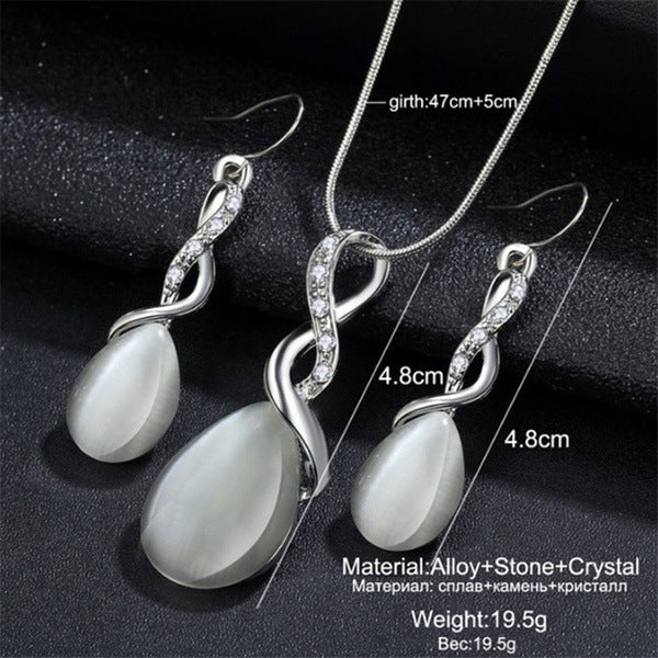 Fashion Opal Jewelry Sets For Woman Cubic Zirconia Water Drop Necklace Pendant Earrings Statement Bridal Wedding Party Gift 