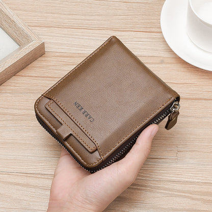 Short casual fashionable men's wallet with zipper