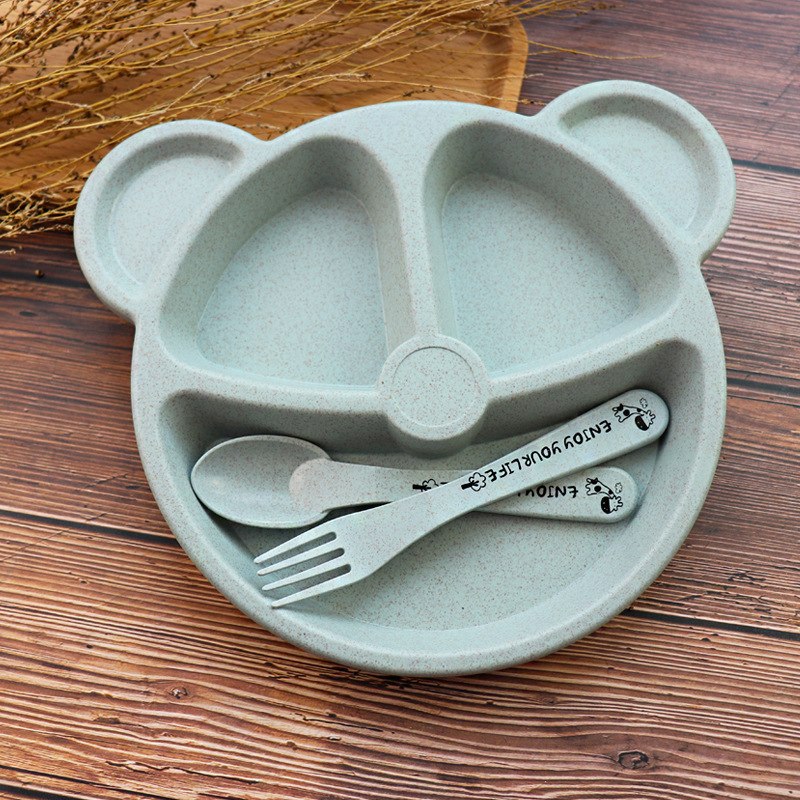 Baby Bowl Spoon Fork Feeding Food Tableware Cartoon Panda Children Dishes Baby Eating Dinnerware Set Anti-hot Training Bowl Spoon