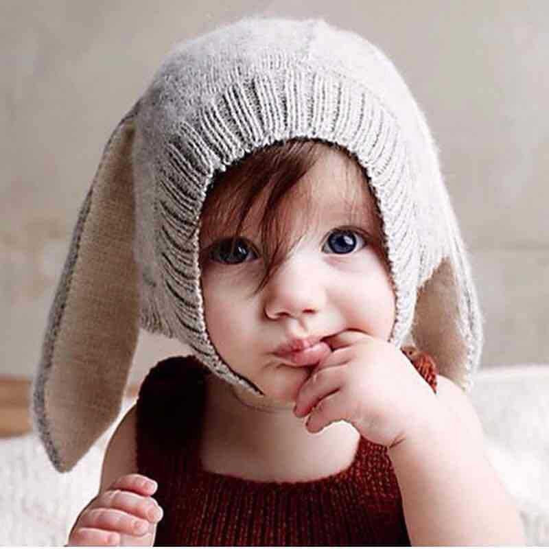 Knitted baby hat for toddlers adorable rabbit long ear hat