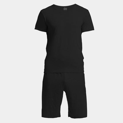 Home Wear Anzug Herren Lässiger Rundhals-Kurzarm-Shorts Einfarbiger Pyjama