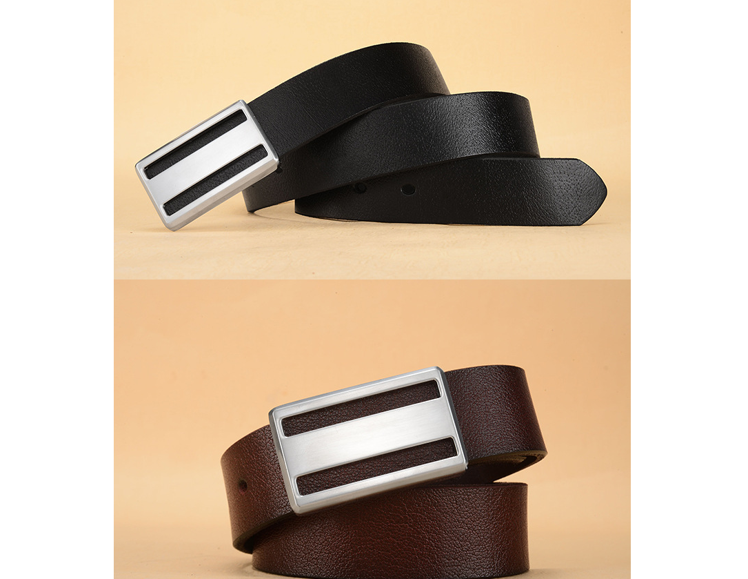 Men's belt with smooth buckle fashionable business belt two layer leather belt