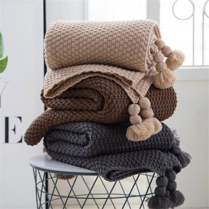 Nordic fringe knit ball blanket wool blanket office air conditioning lunch break blanket shawl blanket sofa leisure blanket blanket