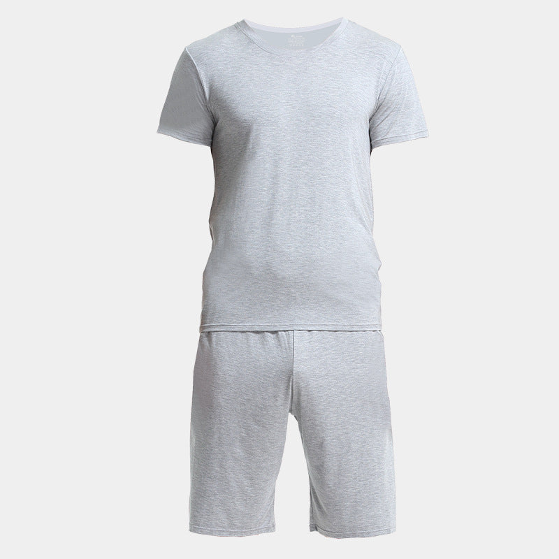 Home Wear Anzug Herren Lässiger Rundhals-Kurzarm-Shorts Einfarbiger Pyjama