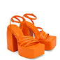 Solid color square toe platform high heel sandals