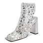 Large ladies sandals boots with rhinestones hollow summer high heel