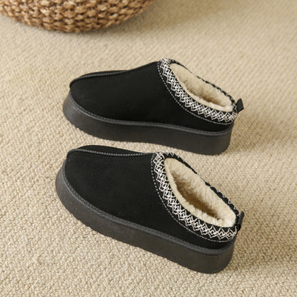 Baotou plush half slippers for home snow boots women fleece warm thick bottom cotton shoes ankle flats
