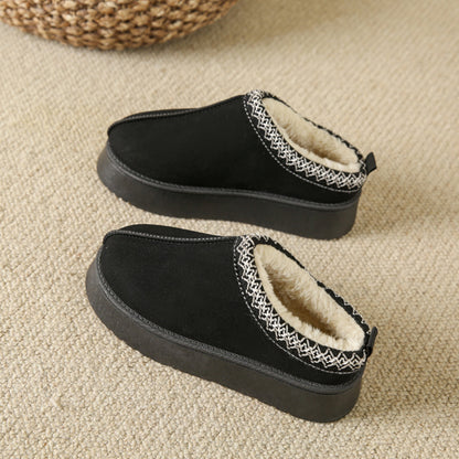 Baotou Plüsch-halbe Hausschuhe für Zuhause Schneestiefel Damen Fleece warm dicker Boden Baumwollschuhe Knöchel Flats